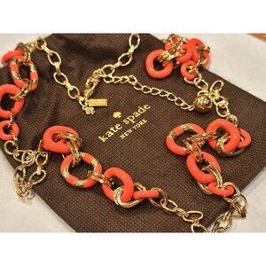 KATE SPADE GERANIUM & GOLD STRIPPED CHAIN LINK MOD MOMENT STMT NECKLACE LN BAG